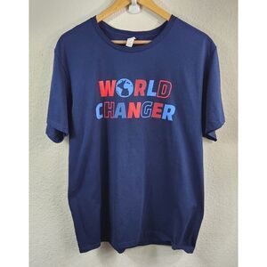 World Changer Navy Blue Adult T-Shirt  Red & Blue Letters Women's 100% Cotton L